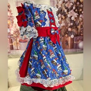 Festive Blue and Red Kids Costume Dress